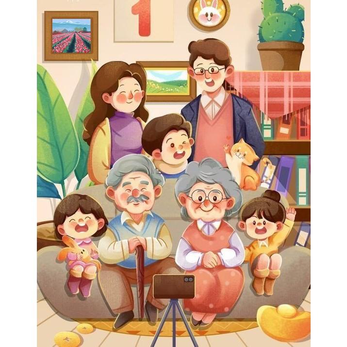 Tranh đính đá Đại gia đình H84 kích thước 30x40cm tự hoàn thành Làm Đồ Handmade