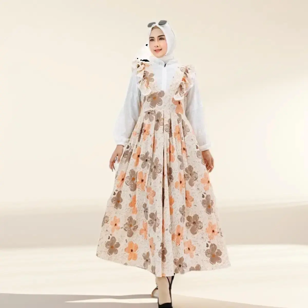 Dress Gamis  Renda Baju Wanita Motif Bunga Bunga Muslim