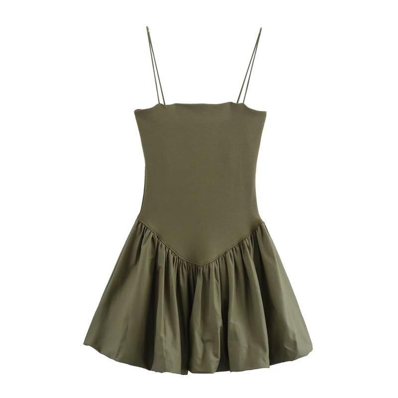 Product Introduction of Summer Fashion Puffy Patchwork Sling Slimming Dress 9