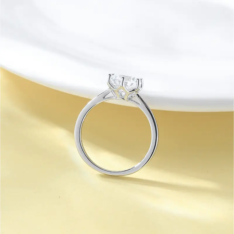 ELENKA - Nhẫn mạ vàng 18K đính đá Zircon 6 chấu thân trơn đơn giản sang trọng thanh lịch trang  sức   nhẫn 2
