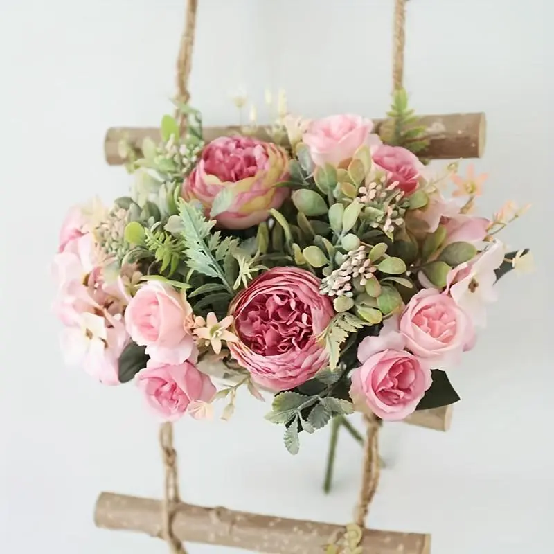 Artificial Peony Rose Bouquet, 2 Counts Faux Peony Bouquet, Fake Flower Bouquet, Decorative Flowers for Home Party Wedding Graduation 0