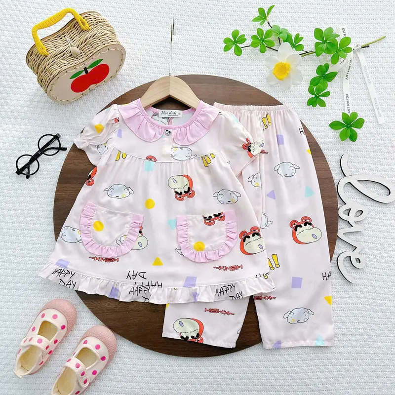 [9-42kg] Tay ngắn quần dài bèo màu bé gái, tole/lanh hàng thiết kế, đồ bộ bé gái, đồ dài mặc nhà cho bé siêu xinh, dễ thương đồ ngủ 6