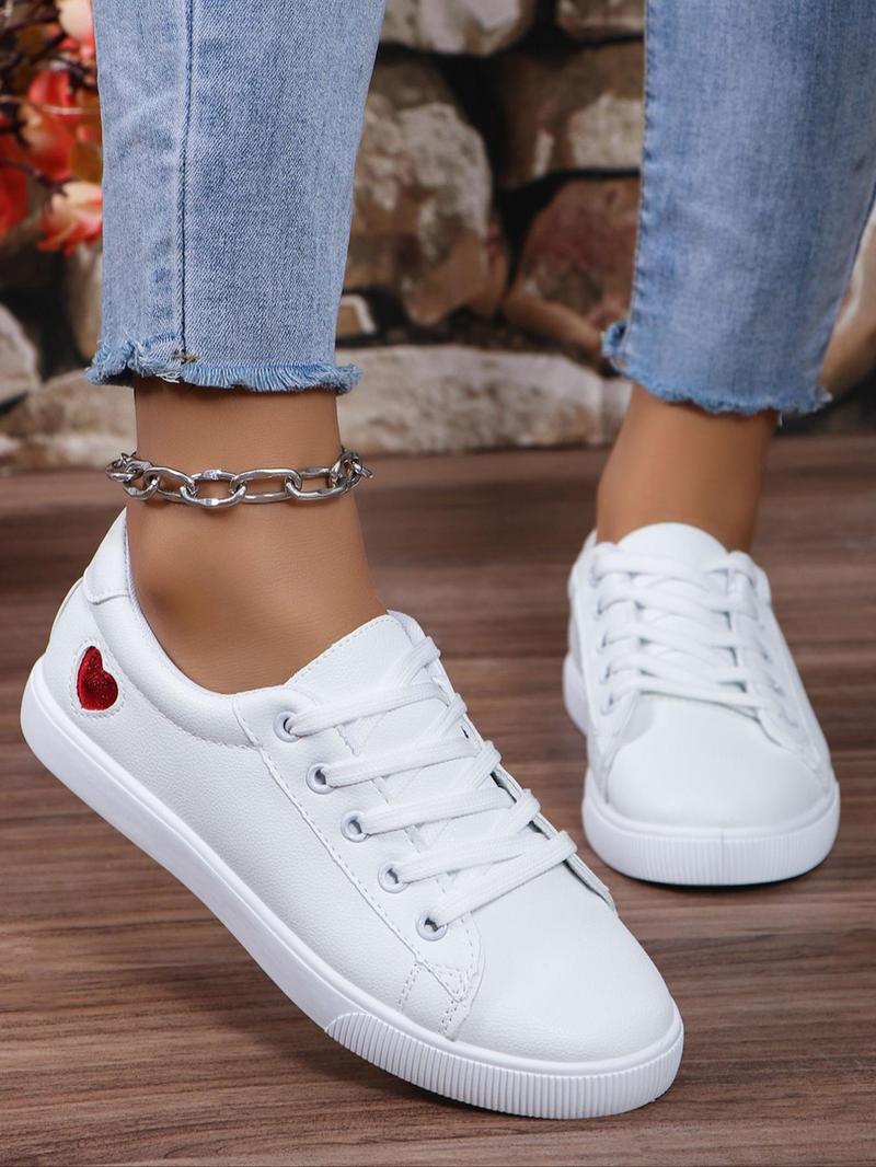 Product Introduction of Women's Fashionable Heart Pattern Lace Up Low Top Sneakers, Casual Comfortable Sports Shoes, Perfect for Students and Outdoor Sports, Girl's Walking Shoes, Footwear, Airport Outfits 2024 17