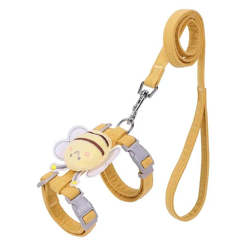 Product Introduction of Cat Harness Leash Collar Set Adjustable Cartoon Bee Double Layer Dog Harness for Small Medium Pet Collar Leash Outdoor Walking 3