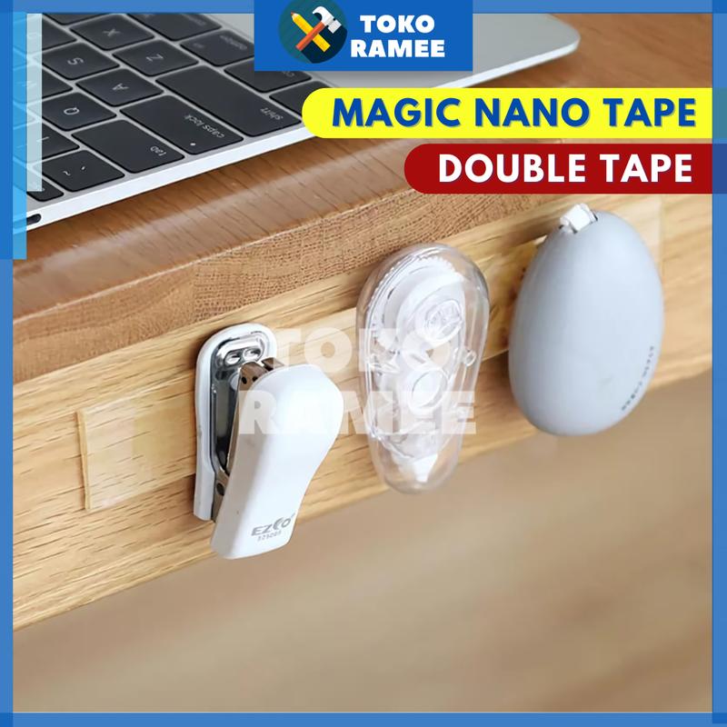 Lem Double / Doble Tape Nano Magic Tape Lakban Selotip Isolasi Tempelan Perekat 2 Sisi Double / Doubel / Dauble Tip Tipe Tap Tape 1M 3M 5M Bening Akrilik Acrylic Super Kuat Tanpa Bekas Dinding Serbaguna Multifungsi Waterproof Water Proof Bisa Dicuci 5