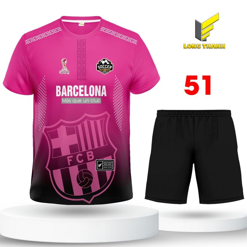 Bộ quần áo đá bóng, đồ đá banh BARCA Hồng, thể thao Long Thanh Top Sport