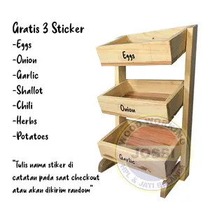 Rak Bawang dan Bumbu Dapur Kayu Tiga Susun Kayu Jati Belanda