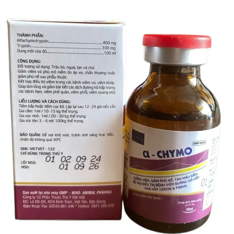 @ CHYMO- Điều trị viêm, giãm đau và phù nề, hỗ trợ đường hô hấp cho vật nuôi 1