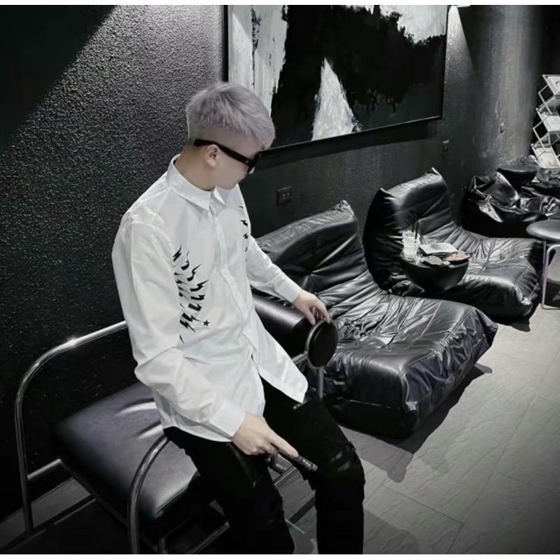  Áo sơ mi Nam Nữ Lụa Trắng phối Tia Sét 2 bên hàng cao cấp Hottend Hè 2024 