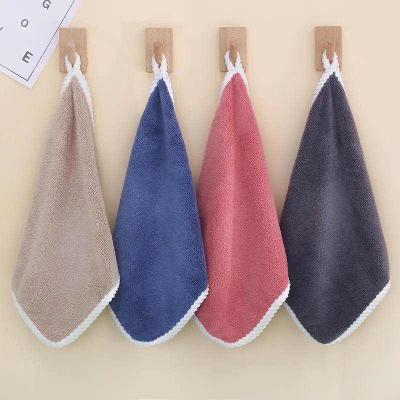 Cute children's towel, household absorbent bathroom, kitchen hanging towel, hand towel, soft and comfortable coral fleece fabric
