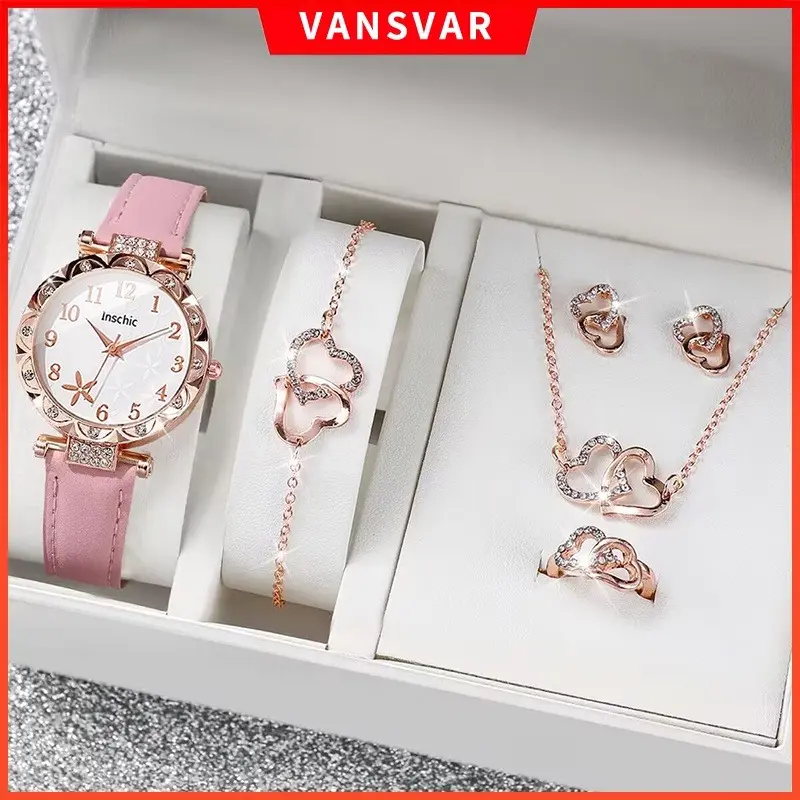 Đồng Hồ Nữ, Thiết Kế Hoa Thời Trang, Phong Cách Thường Ngày Dây Da, Bộ Đồng Hồ Thạch Anh, 2025 / 3 / 7 0