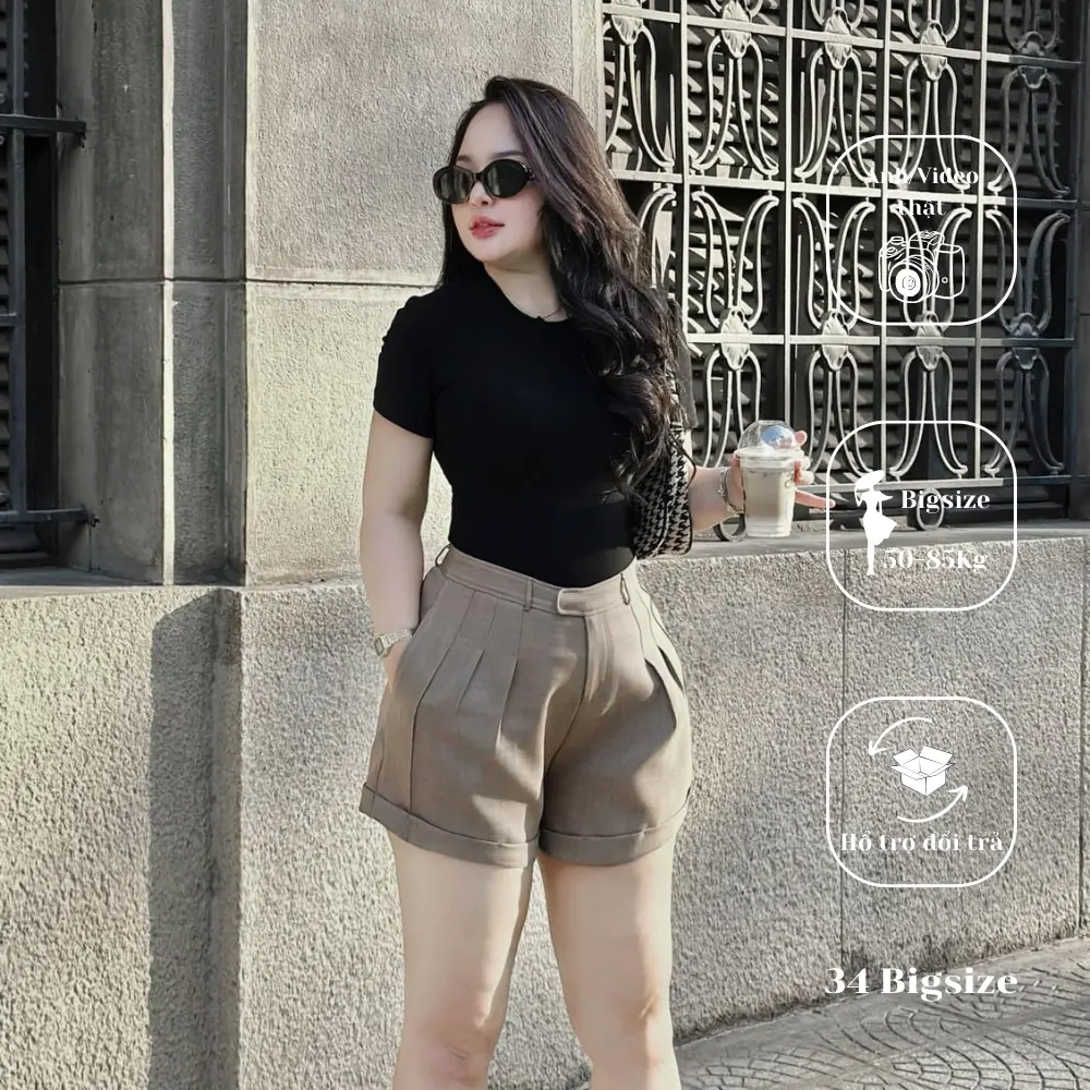 Quần short xắn lai 34QS011 34 Bigsize, quần short bigsize cho nữ, quần đùi nữ cao cấp vải ép keo tôn dáng