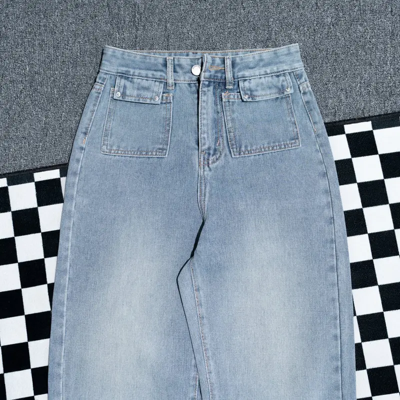 ( S - XL ) Jeans cạp cao túi hộp trơn 2 màu nhạt đậm 1192 7