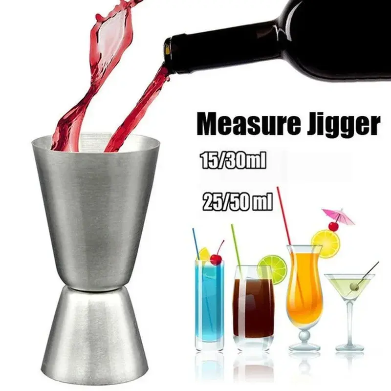 2025 Stainless Steel Cocktail Shaker Measure Cup – 15/30ml or 25/50ml Dual Shot Spirit Jigger, Essential Kitchen Gadget