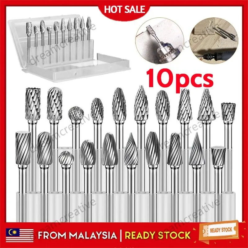 Set Burr Karbida Tungsten, 10pcs, Mata Penggerudian dan Penggilap Ukiran Logam, Potongan Dua dan Satu Potongan, Alat Porting, untuk Ukiran Kerja Kayu, Mata Korek Hardware Tool