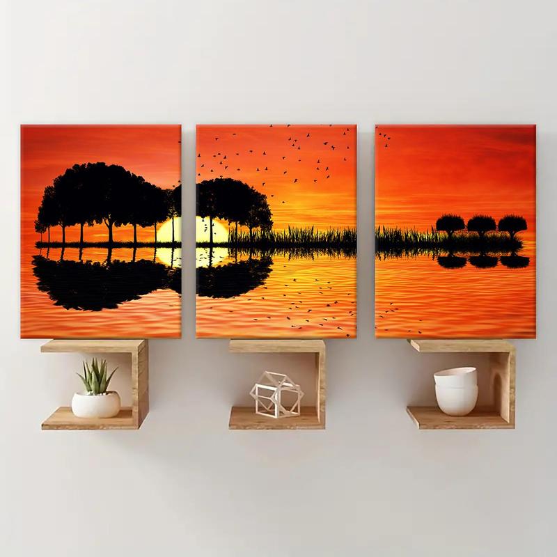 Sunset Guitar & Lake Pattern Framed Canvas Painting, 3 Counts Modern Wall Art Painting, Wall Art Decor for Home Living Room Bedroom Office 5