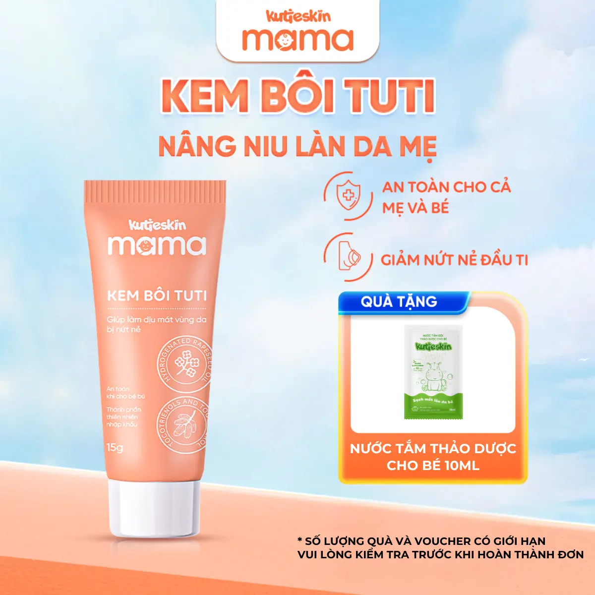 Kem Bôi Nứt Đầu Ti KUTIESKIN MAMA 15g Thành Phần Thiên Nhiên Hỗ Trợ Dưỡng Ẩm Giảm Nứt Nẻ Đầu Ti