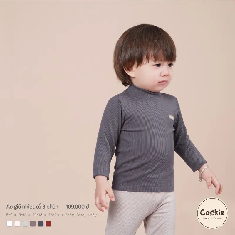 Combo 2 Áo Giữ Nhiệt Cổ 3 Phân Cookie Cho Bé, Size Từ 6-9m Đến 4-5y, Chất Liệu Tăm Lạnh áo  len 2