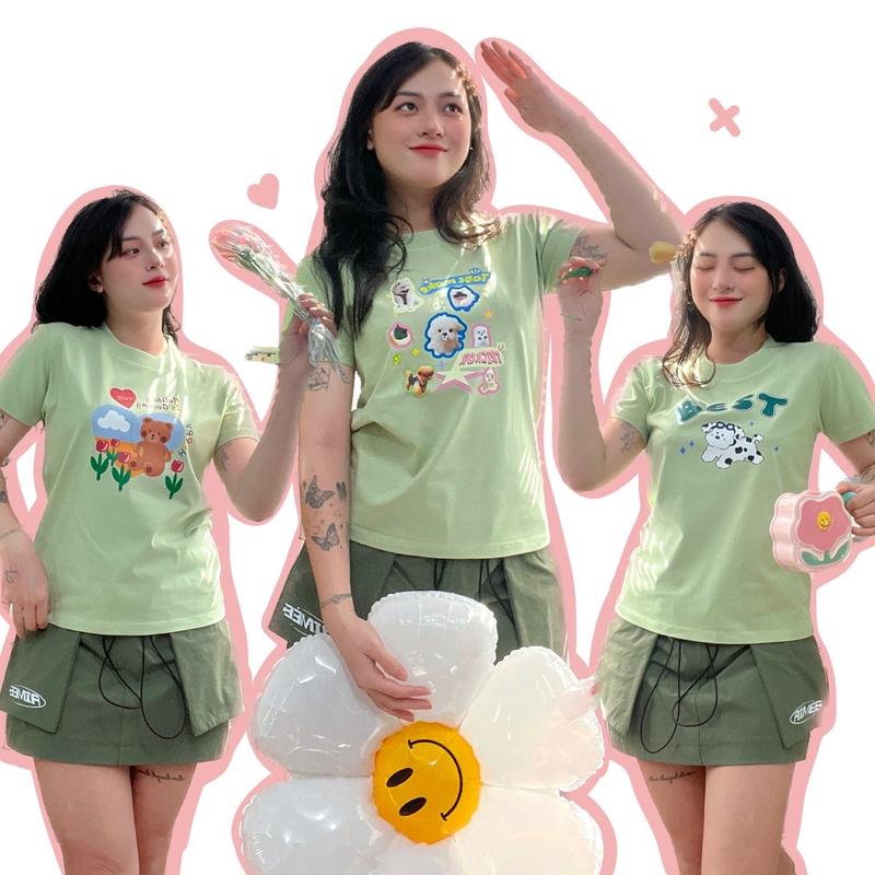 Áo baby tee màu xanh bơ áo thun nữ form nhỏ dễ thương cotton 2 chiều