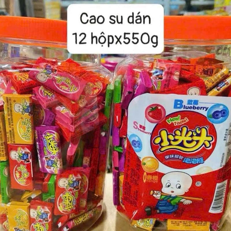 Hộp 185c kẹo cao su thơm ngon vị trái cây kèm dán siêu hay, kẹo cao su kèm miếng xăm dán 0