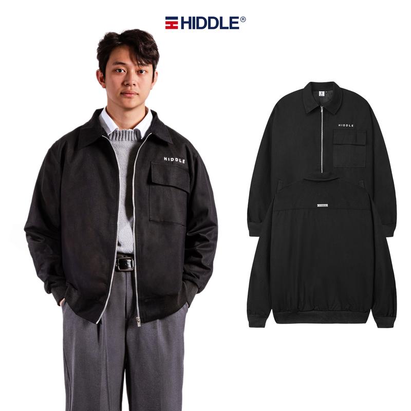 Áo khoác nam kaki 2 lớp cao cấp màu đen cổ bẻ thiết kế 1 túi HIDDLE | H9-AK5