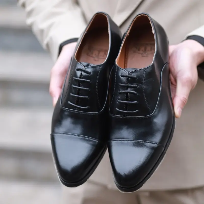 Giày Nam Oxford Captoe Màu Đen Chất Liệu Da Bò Nhập Khẩu Cao Su 6