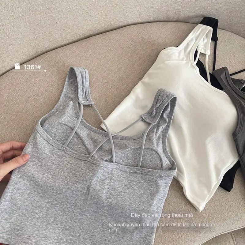Áo Vest Hai Dây Chéo Mùa Hè, Dành Cho Nữ, Có Đệm Ngực, Ôm Vừa Vặn, Lưng Đẹp, Có Thể Mặc Bên Trong Hoặc Bên Ngoài, Thể Thao Và Bó Sát, Áo Cơ Sở Cô Gái Nóng Bỏng, Bán Chạy 8