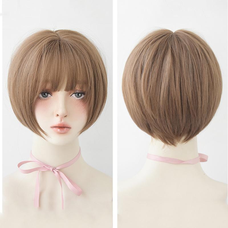 28CM New Fashion Wig Human Hair Original Real Hair True Hair Washable Short Hair Women's Hair Shoulder-length Bangs Air Bangs Short Hair 1