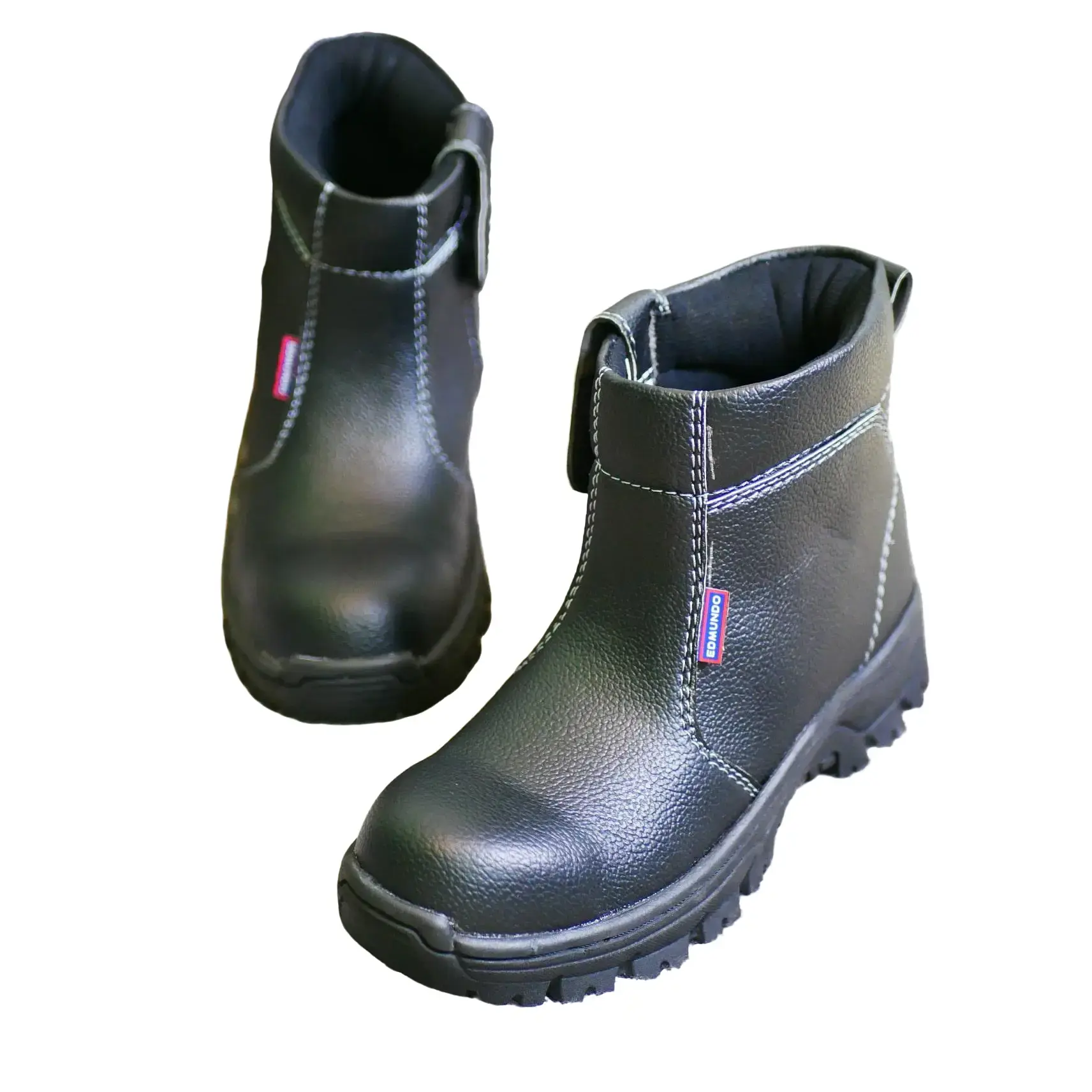 Edmundo Sepatu Safety Pria Semi Boot Resleting Hitam Ujung Besi Sol Karet Anti Selip Shoes Kerja