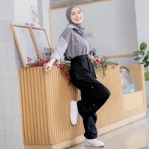 Mybamus Button Up Pants Celana Cargo Wanita Kekinian Bawahan Dewasa Muslim Kulot