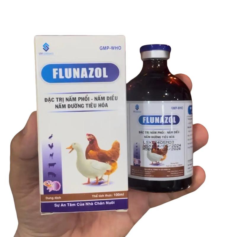 Chai UV Flunazol (100ml) tiêm giúp trị nấm phổi, nấm diều, nấm tiêu hoá trên gà đá, gà tre, gà nòi, gia cầm, chó, mèo. 2