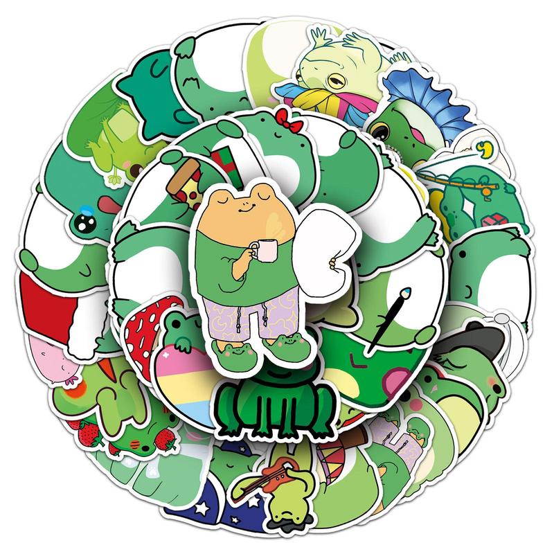 50pcs Cartoon Frog Pattern Stickers, Cute Animals Pattern Waterproof Decorative Stickers, DIY Decals For Water Bottle, Laptop, Phone Case, Scrapbooking, Journal Making 0