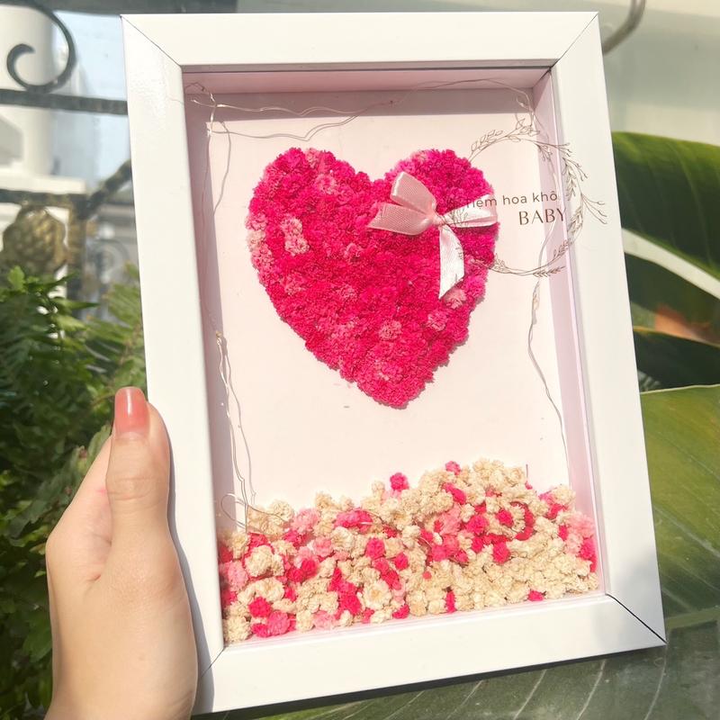 Tranh đính hoa baby, khung ảnh đính hoa tình yêu, khung ảnh handmade, quà tặng valentine, 14/2, quà tặng sinh nhật-M63 Decor Khung Tranh
