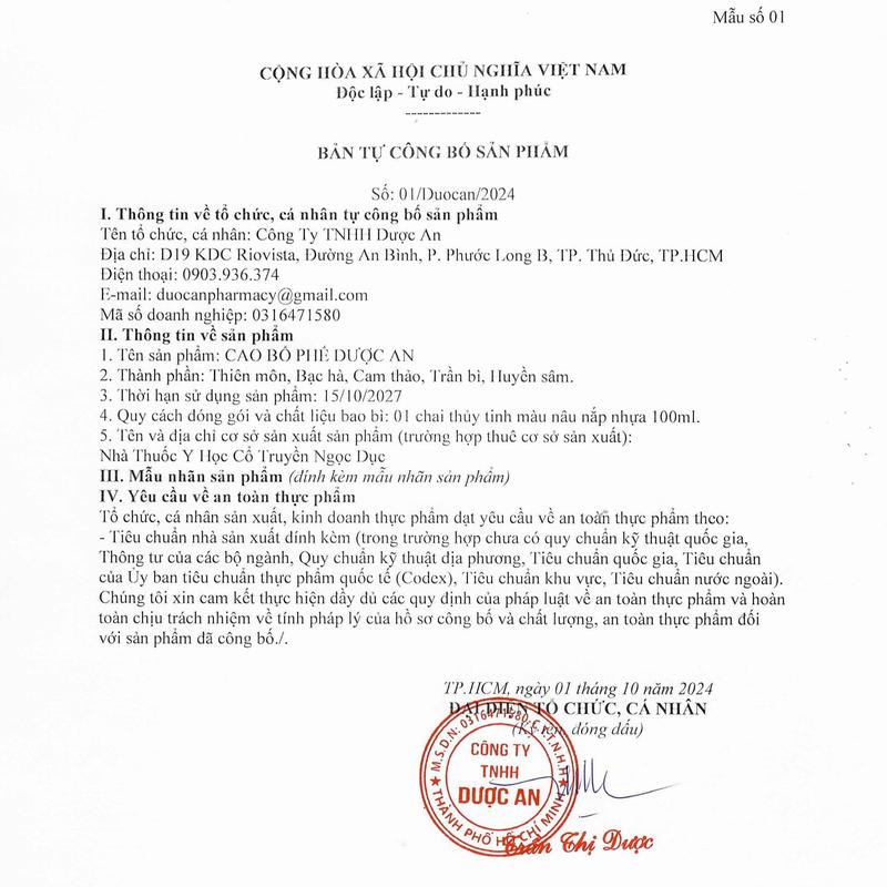 Cao ho bổ phế Dược An giúp bổ phổi, long đờm, giảm ho hen, viêm phế quản (Chai 100ml) 4