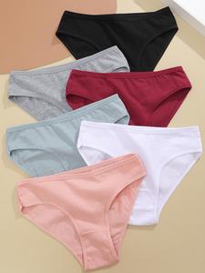 Braguitas de color liso para mujer, estilo coreano, 6 piezas, braguitas suaves, cómodas y transpirables para el día a día, ropa interior de mujer para todas las temporadas, ropa de calle coreana