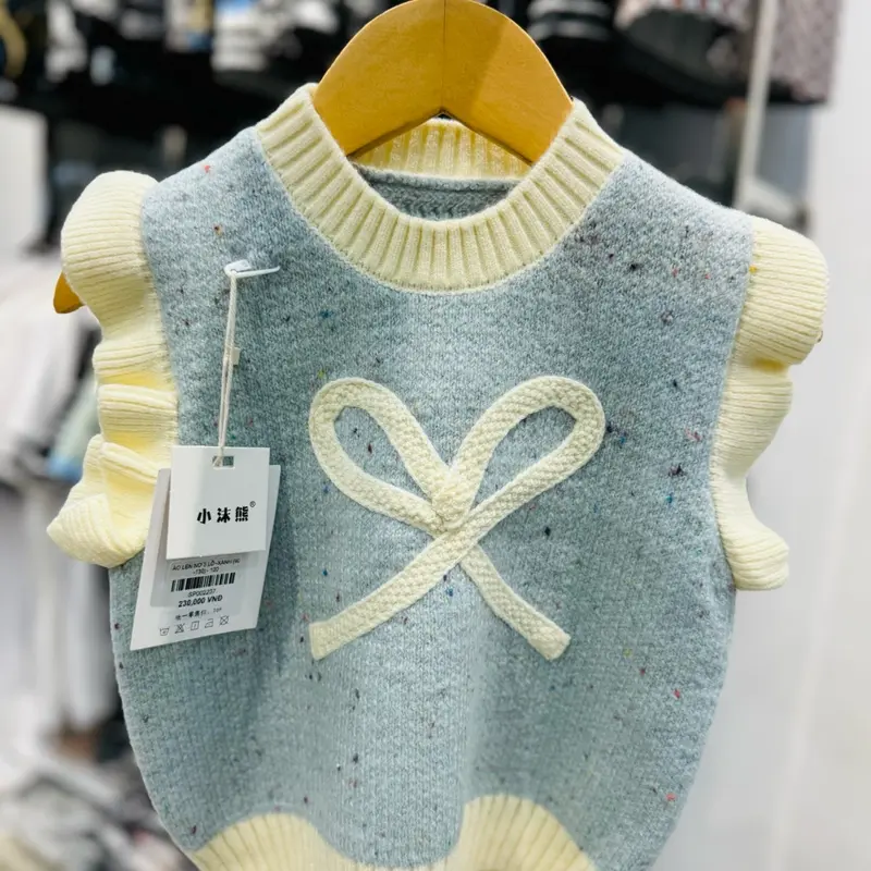 Áo len gile cho bé gái 2 màu tím và xanh dành cho bé từ 11kg đến 23kg 5