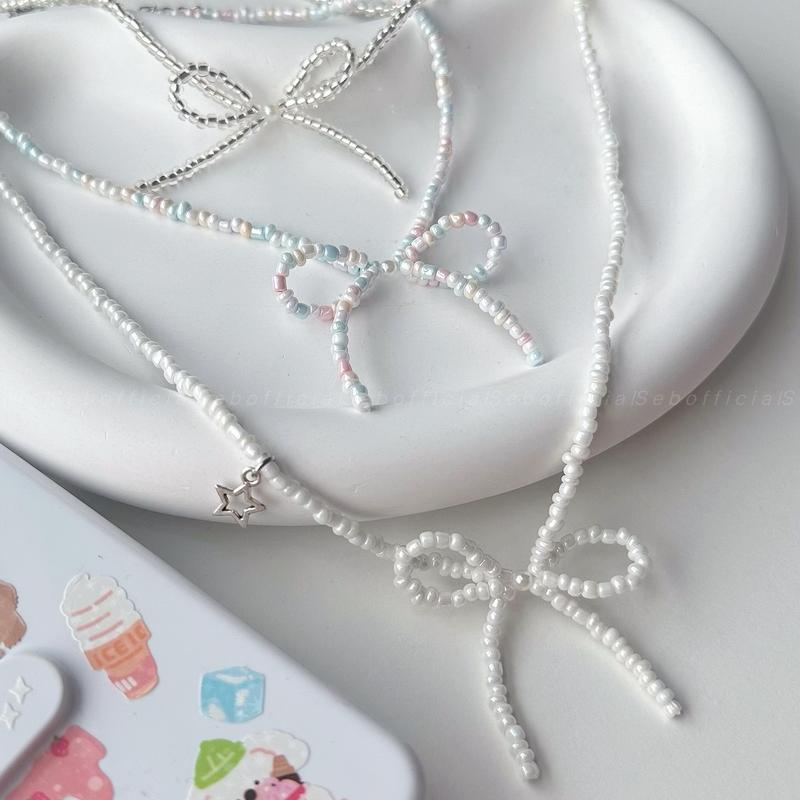 Product Introduction of ꒰พร้อมส่ง꒱  Ribbon Necklace ⋆୨୧˚ | สร้อยคอลูกปัดผูกโบว์ | สร้อยคอจี้รูปโบว์ 11