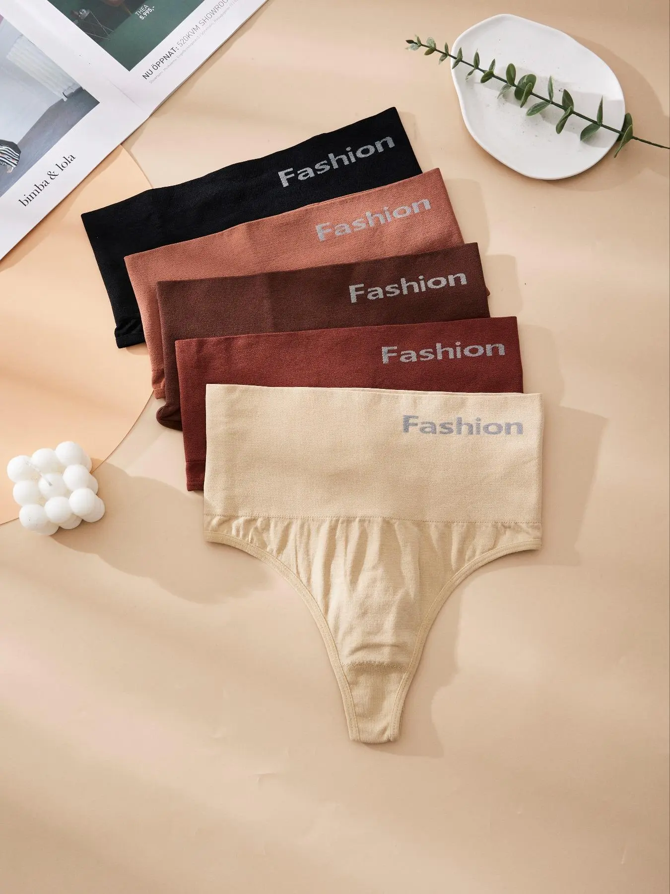 Women's 5pcs Letter Tape High Waist Shapewear Thong, 5 Piece Set Comfy Breathable Seamless Shaper Knickers for Daily Wear, Women's Shapewear Bottoms for All Seasons