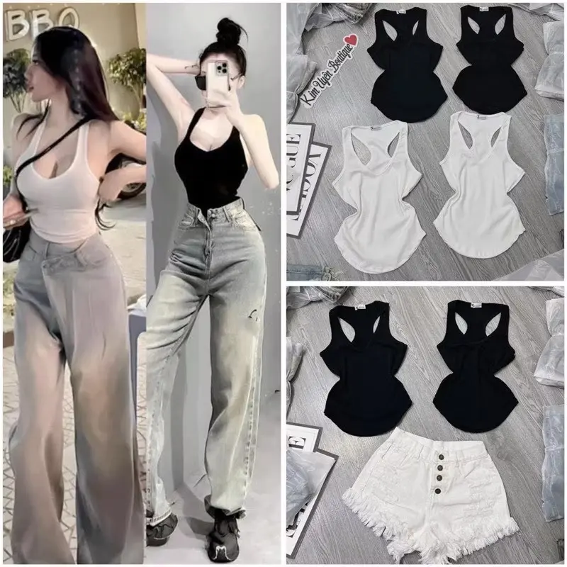 Áo ba lỗ ôm cổ tim vạt tròn lưng khoét sâu form tôn dáng đẹp chất liệu thun cotton co giãn thoải mái cho nữ - Women 0