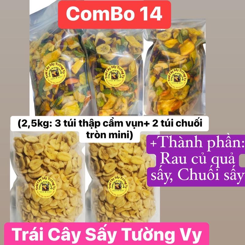  ComBo 14: 2,5kg  3 Túi Thập Cẩm Sấy Vụn + 2 Túi Chuối Sấy Tròn Mini  