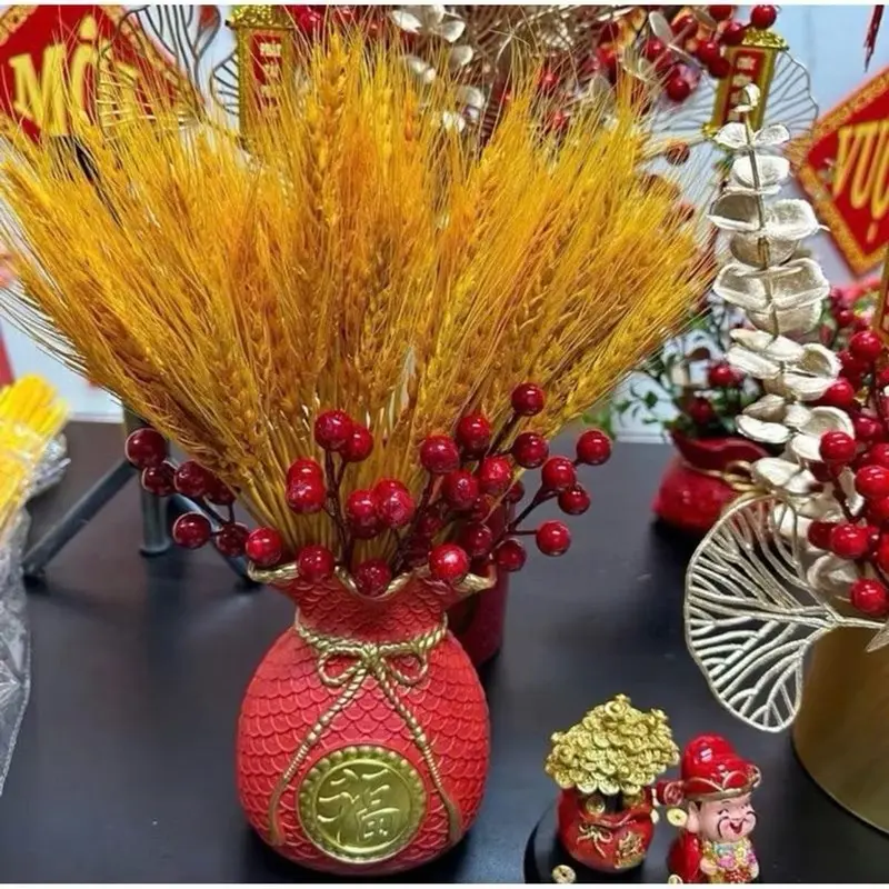 Bộ Bình Hoa Tài Lộc Bông Lúa Mạch 3 Món + 5 Nhánh Đào Đông + Bình Cắm Decor Lọ Hoa   Decor Phòng Trang Trí Nhà rất đẹp 4