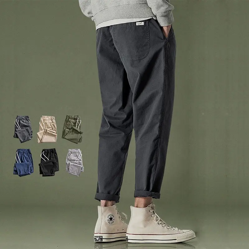 Lotin Men Pants Casual Long Pants Korean Ankle Pants Summer Slim Fit Trousers Black Pants with Back Pocket