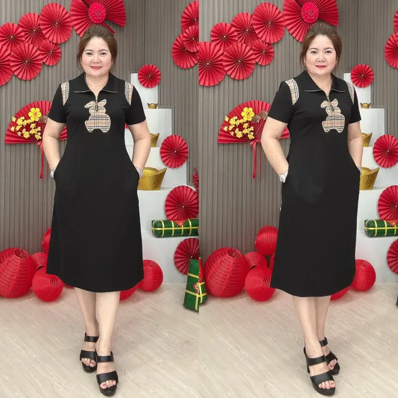 Đầm suôn trung niên quảng châu đơn giản thanh lịch Min Shop  Voi Dress Voan Sen- Nữ, Women Đỏ 2