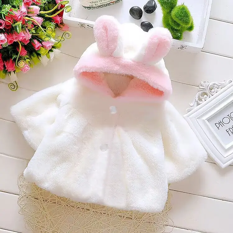 Áo khoác lông tai thỏ có mũ trùm ấm cho bé gái 6