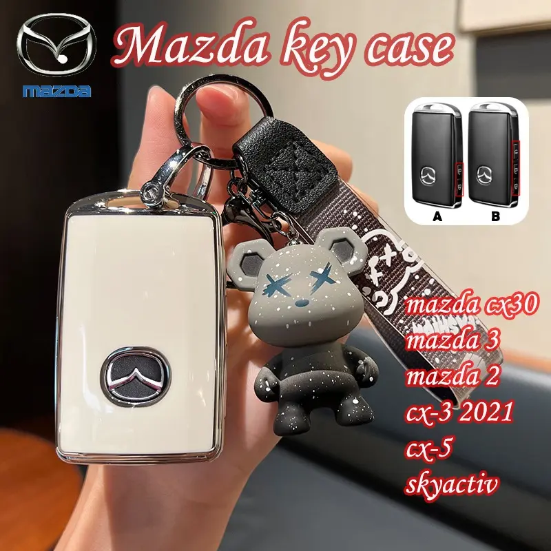 Bao Da Chìa Khóa, Cho Xe MAZDA, 2 / 3 Nút, Cho Mazda mazda cx30 / Mazda 3 / Mazda 2 / cx-3 / cx-5 / Skyactiv, Bao Đựng Chìa Khóa, Bao Gồm Dây Chuyền Chìa Khóa