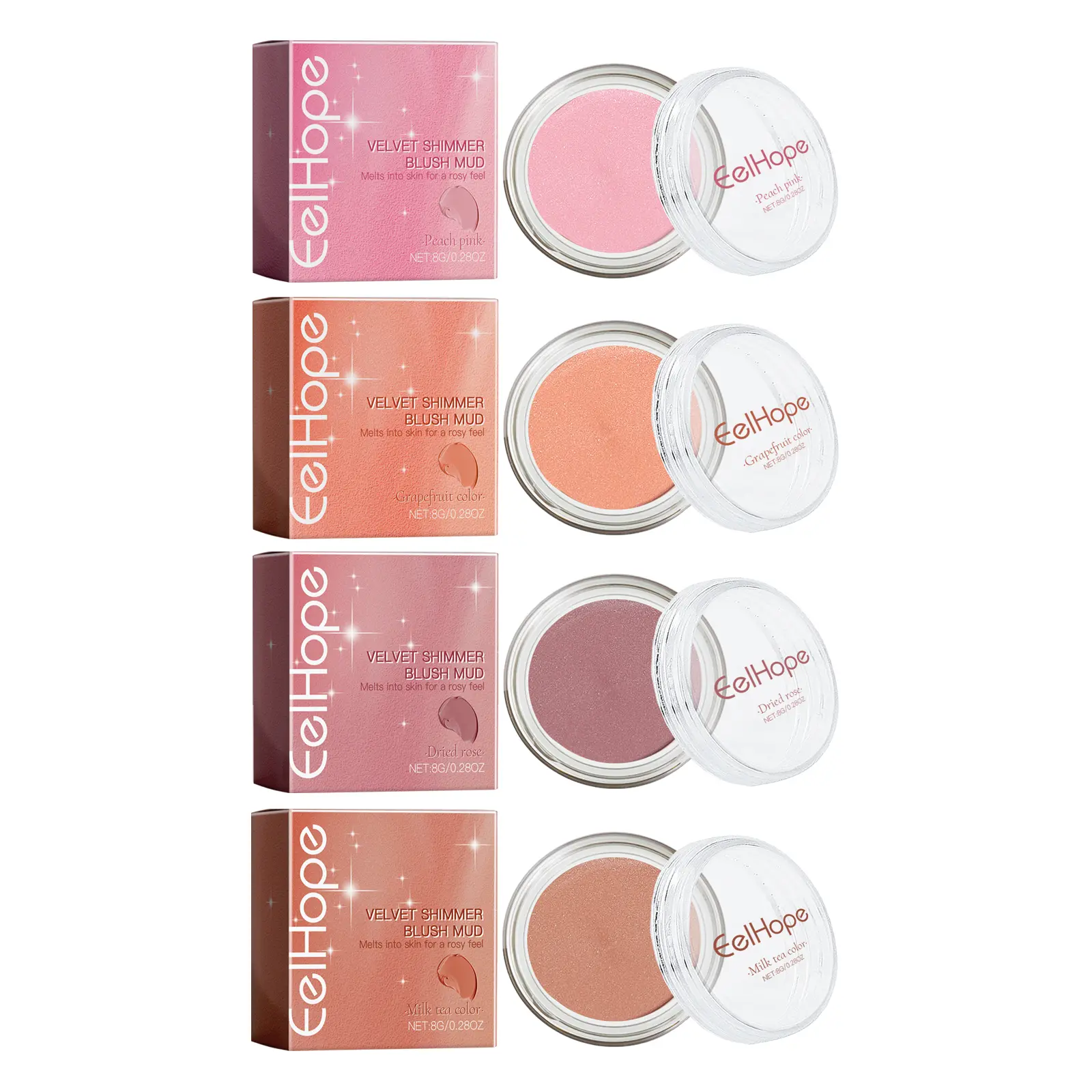 Eelhope Velvet Shimmer Blush Mud Series Natural Lightweight Pigmented Radiant Makeup Cheek Shimmer Blush Mud