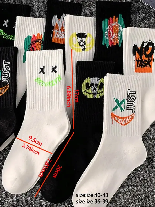 Unisex's 5 Pairs Random Print Crew Socks, National Day Offers, Casual Moisture Wicking Socks, Soft Comfy Breathable Socks for All Seasons Daily Wear, Socks for Women 1