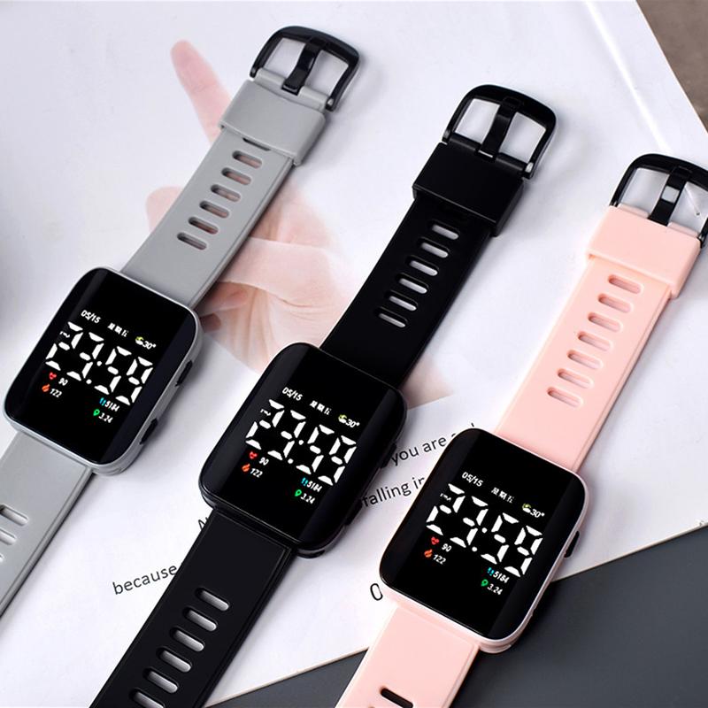 Đồng Hồ Điện Tử Kỹ Thuật Số LED, Dây Đeo Màu Trơn Không Thấm Nước, Đồng Hồ Đeo Tay Thể Thao, Dành Cho Nam Và Nữ 0