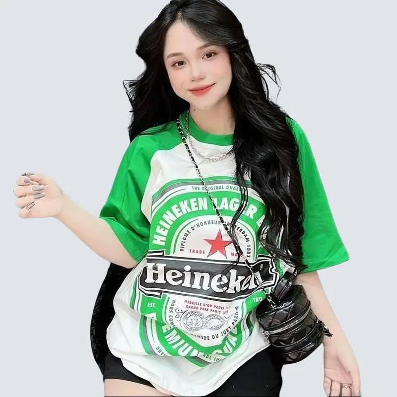 Áo Thun Phông Nữ Nam Tay Lỡ Form To Rộng Chất cotton su loại 1 - Heineken