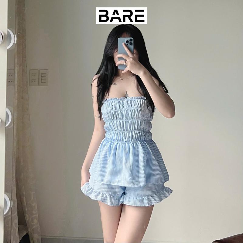 Product Introduction of BARE.Y2K_Set Áo Quây Nhún Caro Xanh Kèm Quần Bèo Nữ Tính_SET04 Navy Lịch 7
